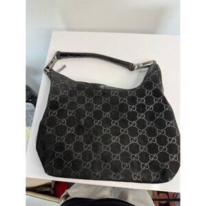 Vintage Gucci Black GG Suede Hobo Shoulder Bag